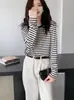 Camiseta Base Rayada 2026 Primavera Otoño Invierno Nueva Talla Grande Holgada Capa Interior Camiseta de Manga Larga Top para Mujer