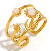 Moda Europea y Americana Elegante Nicho Estilizado Alta Gama Joyería de Mano Acero Inoxidable Chapado en Oro de 18K Anillo Abierto Luna Sol