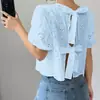 Nueva Camisa Casual Simple de Manga Corta de Color Sólido con Aberturas y Lazos en la Espalda para Mujer, Comercio Exterior Transfronterizo, Primavera y Verano 2026