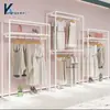 Estante de Exhibición Blanco de Pie para Tienda de Ropa Estante de Exhibición para Ropa de Mujer con Colgador Lateral Gabinete Alto de Doble Capa Perchero