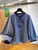 2026 Nueva Camisa de Cuadros Pequeños Estilo Coreano para Mujer Manga Larga Versión Coreana Holgada Casual Reductora de Edad Cuello Redondo Top con Dobladillo de Volantes Otoño