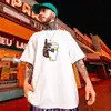 Camiseta Hip-Hop Divertida Estilo Chinês da Moda para Homens, Camiseta da Sorte de Ano Novo, Moda Ins, Tamanho Grande, Oversized, Manga Curta Solta