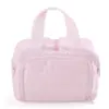 Bolsa de maquillaje acolchada personalizada, gran capacidad, elegante, simple, portátil, ligera, doble apertura, bolsa de almacenamiento para viajes, neceser