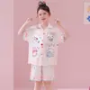 Pijama de Niña para Verano, Seda de Hielo Delgado de Manga Corta Dibujos Animados Linda Niña Grande Conjunto de Verano Ropa para el Hogar