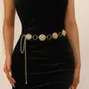 Corrente de Cintura Dourada Circular Trançada Oca com Ornamento Geométrico para Vestido Saia Corrente de Cinto Metálica Feminina