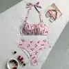 Nuevo traje de baño bikini de dos piezas estilo europeo y americano transfronterizo 2027 con estampado retro, con diseño push-up y tiras de atar, para mujer