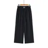 Pantalones de Pierna Ancha de Cintura Alta Nuevos de Verano para Mujer, Pantalones Sueltos de Nueve Puntos con Cintura Elástica, Tejido de Seda Helada, Estilo Mom Casual Versátil
