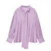 Comercio Exterior Transfronterizo Ropa de Mujer 2026 Verano Nuevos Productos Moda Europea y Americana Manga Larga Cuello Redondo Bufanda de Satén de Seda Camisa 4786024