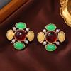 Pendientes de Otoño e Invierno Estilo Medieval Pendientes de Cristal Verde con Diseño de Flor Estilo Retro Francés Pendientes de Tendencia