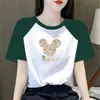 Camiseta Feminina Manga Curta com Ombro Normal, Estampa de Desenho Color-Blocking, Comércio Exterior Transfronteiriço, Estilo Ins da Moda para um Look Jovem