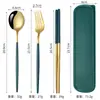 Acero Inoxidable Transfronterizo Vajilla Portuguesa Set Portátil Viaje Exterior Cuchara Tenedor Palillos Caja de Regalo Portátil
