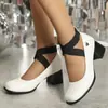 Zapatos de Mujer de Goma con Suela Blanda, sin Cordones, Tacón Cuadrado, Tallas 34-47, Zapatos Individuales de Talla Grande Transfronterizos, Puntera Redonda, sin Cordones, Color Sólido, Tacones Altos