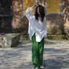 Camisa básica blanca de lino, holgada, de estilo artístico casual y relajado para otoño