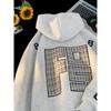 Moletom com Capuz Estilo Americano Azul Marinho para Primavera e Outono para Homens e Mulheres 2025 Nova Marca de Moda Preguiçosa Moletom Ombro Direito Manga Longa