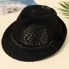 Sombrero de paja de verano transfronterizo tejido hueco sombrero jazz retro para hombres y mujeres sombrero de sol transpirable de playa británico sombrero de vaquero