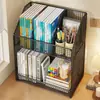 Estantería de escritorio, organizador de libros vertical de varias capas para categorización por materia, caja de almacenamiento de archivos, portadocumentos, material de oficina