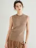 Camisole feminina sem mangas, gola alta meia, cor sólida, listrada, modeladora, para o trabalho, outono e inverno, nova, tricotada em 100% caxemira