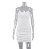 Exportación Transfronteriza Verano Nuevo Vestido Blanco Plisado con Cuello en V Ajustado a la Cadera Femenino Sexy Falda con Tirantes
