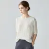 ¡75% cachemira, 25% seda de morera! Suéter tipo camiseta de punto para mujer, manga corta, cuello redondo, con diseño de trenzas