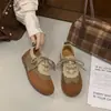Zapatillas de ballet con textura de piel de oveja para mujer, nuevo modelo de otoño, suela suave y cómoda, mocasines casuales que no cansan, zapatos tipo mule
