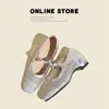 Zapatos Individuales Tejidos Huecos Aumentadores de Altura Nnmiss34-395Cm, Zapatos Individuales Transpirables con Hebilla de Moda, Zapatos de Mujer de Boca Baja
