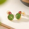 Pendientes de plata de ley Yilu S925 con jaspe hetiano bañado en oro, estilo retro nacional, con hebilla Ruyi Ping An auspiciosa.