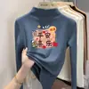 Y2020# Top Joker de Veludo com Interior para Meninos e Meninas Estilo Western Camiseta Básica de Outono e Inverno para Bebês Meninas Gola Alta