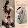 Conjunto Novo Sexy da Qqny, Puro Desejo, Tentação Divertida, Body Renda Vazada, Uniforme Estilo Abstinência 0957