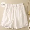 Shorts de Algodão e Linho Finos de Verão com Pernas Largas para Mulheres, Cintura Elástica, Tamanho Grande, Caimento Solto, Versátil Casual Calças de Cinco Pontos de Algodão e Linho