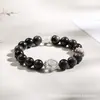 Pulseira de obsidiana natural prateada com um pingente de Buda de pedra de nascimento, combinada com contas de cristal de moonstone cinza e quartzo morango - joias de cristal no atacado para homens e mulheres