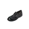 Mocassins de Couro Lavado para Mulheres, Salto Baixo, com Fivela, Sapatos de Couro Envelhecido, Novo Modelo de Primavera, Couro Genuíno, Bico Redondo, Sapatos de Ponto Único Estilo Vintage