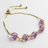 Pulsera de Hilo de Cobre Chapado en Oro de 14K Envuelto en Perlas Redondas Naturales de Amatista y Lapislázuli, Joyería de Mano Simple y Elegante, Accesorios Transfronterizos