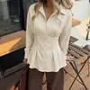 Camisa Nueva de Otoño 2026 de Color Sólido Ajustada, Elegante Blusa de Cuello, Camisa con Volantes Transfronteriza Europea y Americana