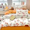 Conjunto de Lençóis de Cama de Quatro Peças, Capa de Edredom, Conjunto de Três Peças para Dormitório de Estudante Individual de Inverno, Capa de Edredom de Peça Única Escovada, Roupa de Cama de Desenho Animado
