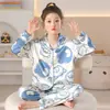 Pijama Infantil para Meninas, Primavera e Outono, Seda Gelada Fina, Crianças Maiores, Conjunto Elegante para Casa Combinando Pai-Filha, Conjunto de Seda de Manga Longa