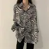 Camisa con Estampado de Zebra Transfronteriza de Amazon para Mujer 2024 Nuevo Negro y Blanco Estilo Hong Kong Holgado Versátil Casual Top de Manga Larga para Mujer
