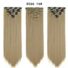 Set de Siete Piezas de Extensiones de Cabello Clip-In Europeas y Americanas para Mujeres, 16 Piezas de Cabello Clip-In, Cabello Largo Liso de Seda de Alta Temperatura, Set de 7 Piezas de Extensiones de Cabello
