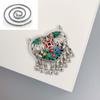 Colar de Elefante em Formato de Coração de Prata Pura 999 para Mulheres com Pingente de Moeda de Cobre com Franja Artesanato Azul Queimado Estilo Étnico Retrô Gargantilha Ornamento de Estilo Antigo