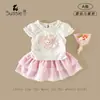 Traje de Niña 2026 Verano Nuevo Bebé Encaje Manga Corta Bebé Niña Dobladillo de Encaje Falda Corta Ropa Infantil Conjunto de Dos Piezas