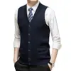 Colete Tricotado Masculino Gola V Engrossado Cor Lisa Bolso Outono Inverno Novo Casual Quente Cardigan Manto Masculino