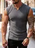 Regata de malha com listras verticais para fitness e esportes, slim fit, masculina, gola V, ombro largo, estilo americano, para comércio exterior europeu e americano, verão