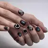 Uñas postizas mecánicas de metal cuadradas cortas estilo cyberpunk para hombre, oscuras, geniales, al por mayor