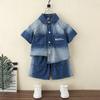 7381 Roupa de Verão para Meninos Camisa Jeans Infantil Shorts de Manga Curta 2026 Novo Estilo Coreano Calça de Cinco Pontos para Bebê Tendência