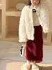 Casaco de Pelúcia Branco Leite Estilo Coreano Infantil Princesa Yuyu Casaco de Pele Sintética Ecológico de Inverno Jaqueta Acolchoada de Algodão Infantil