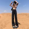 Jeans Feminino de Cintura Alta com Pernas Largas e Forro de Lã, Duplo Abotoamento, Inverno 2024, Outono, Primavera, Calças de Perna Reta Estreita, Estilo Europeu e Americano