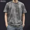 Camiseta Masculina Manga Curta com Textura Degradê Retrô Verão 2026 Nova Solta Tamanho Plus Size Simples Versátil Roupas