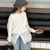 Camiseta de Manga Larga para Niñas Little Red Fish 2026 Otoño Nuevo Estilo Encaje Empalmado Abertura Corte Holgado Camiseta Básica