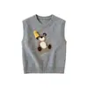 Estilo Coreano Casual Doce Fofo Camisa com Gola de Boneca Colete de Urso Jeans com Personalidade da Moda Conjunto de Três Peças para Primavera e Outono