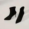 1082A Otoño e Invierno Ante Forro Polar Negro Punta Fina Tacones Altos Mujer Stiletto Elegantes Impermeables Plataforma Elevadores Delgados Botines Cortos