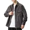 Camisa de Manga Larga Retro Japonesa para Hombre, Tejido de Sarga Pesado, Tacto de Textura de Bambú, Para Usar Sola o en Capas, Holgada, Solapa, Ropa de Abrigo
